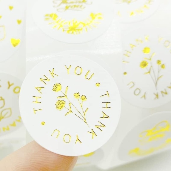 Gold Foil Thank You Sticker, Glitter Gold Floral Labels Stickers 1" round - Picture 3 of 5